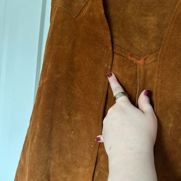 Brown Suede Leather Western Vest- Open Front, Boho Chic Layering VTG Vintage - Picture 4 of 5
